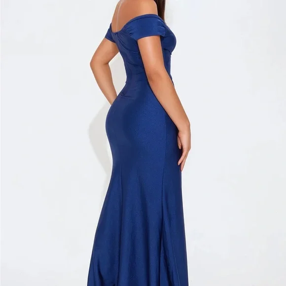 Fashion Nova Navy Blue Off-Shoulder Maxi Dress - Picture 2 of 3